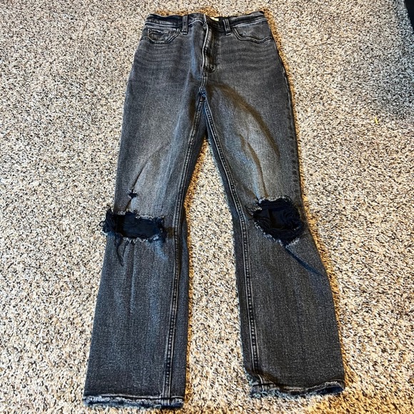 Abercrombie Fitch Ankle Straight Ultra High Rise Distressed Black Jean Size 25 - Picture 1 of 7